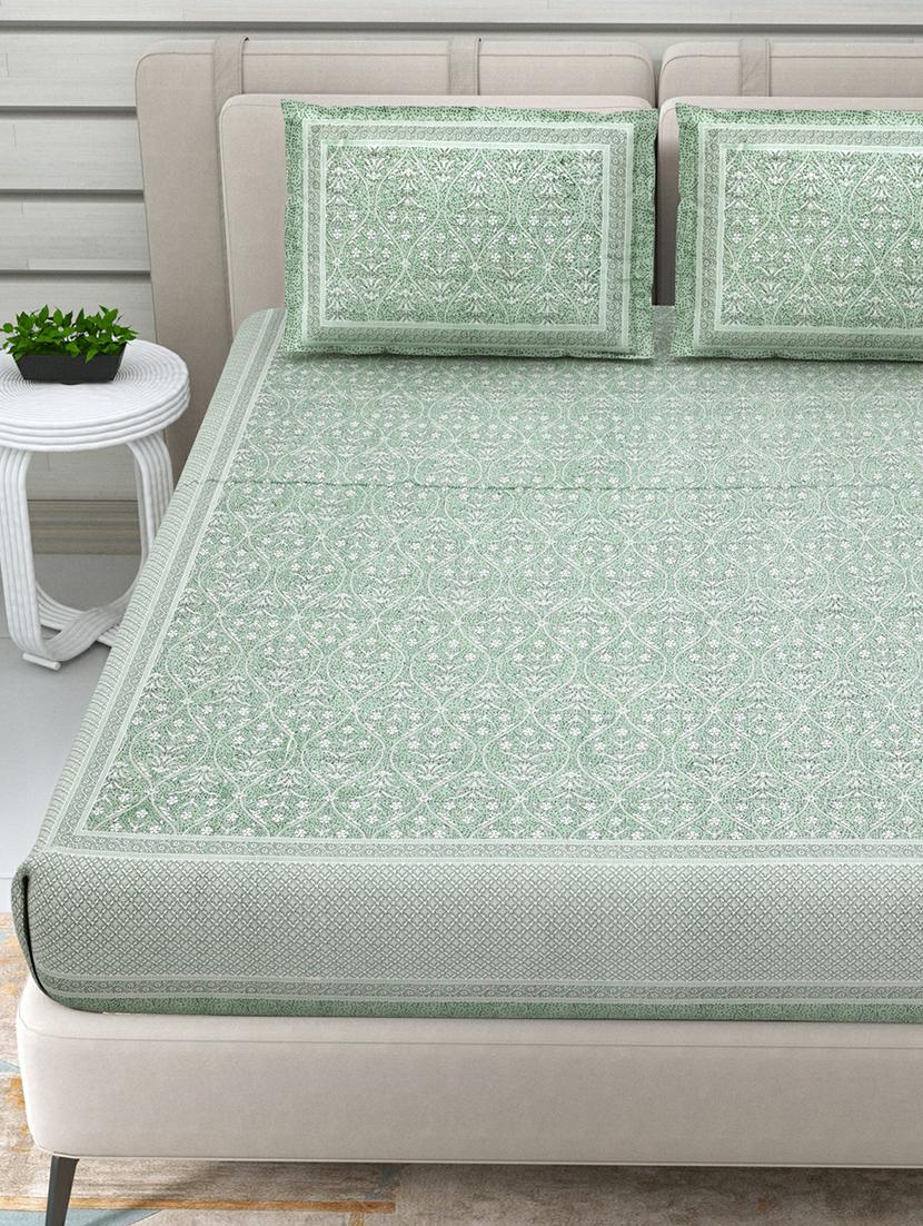 jaipuri hand printed double bedsheet with two pillow covers - 20458738 - Standard Image - 2