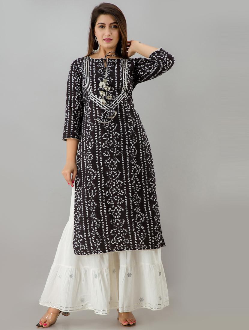 women black bandhani print straight kurta - 20458832 - Zoom Image - 0