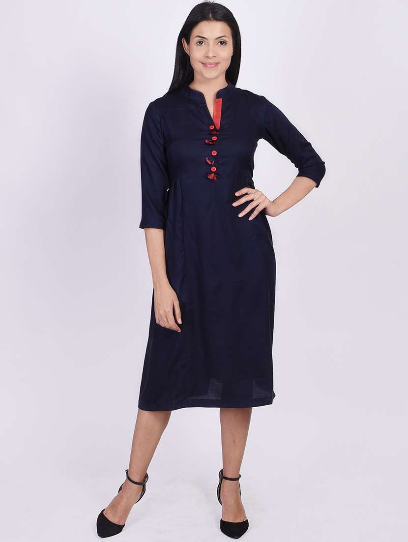 navy blue three quarter  a-line kurta