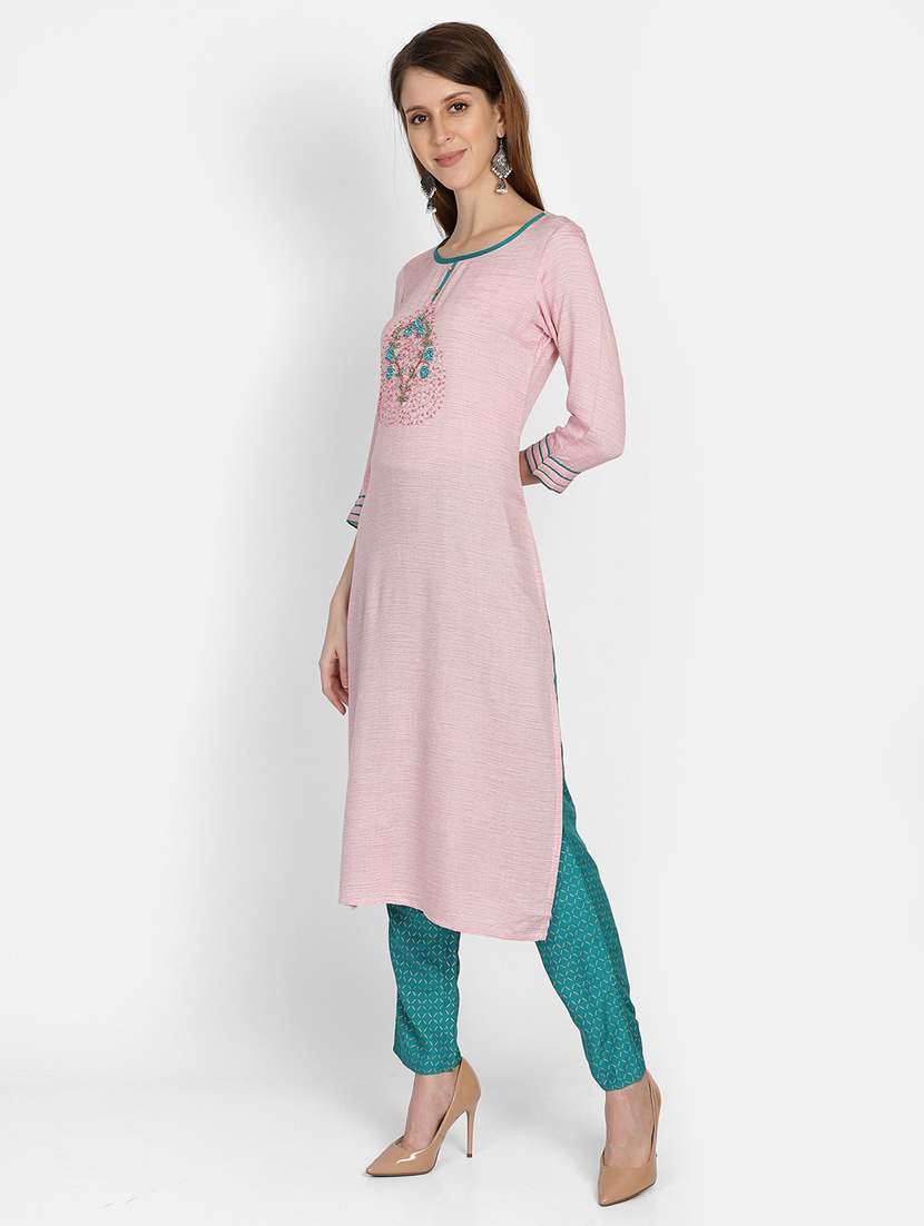 women pink round neck kurta pant set - 20458840 - Standard Image - 2