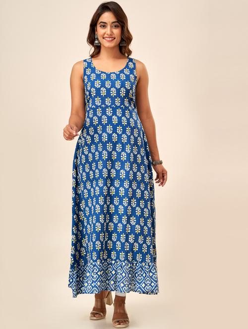 women blue round neck kurta with jacket - 20459095 -  Standard Image - 0