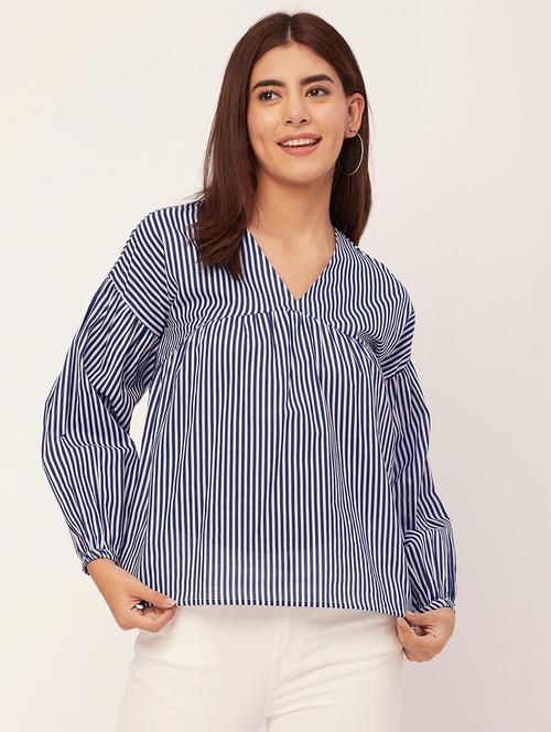 blue striped long sleeves regular top - 20459158 - Standard Image - 0