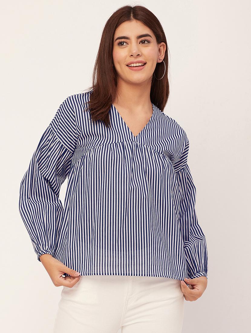 blue striped long sleeves regular top - 20459158 - Zoom Image - 0