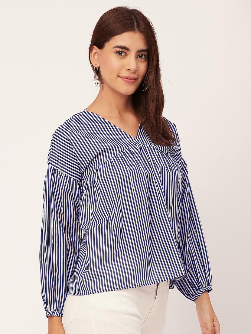 blue striped long sleeves regular top - 20459158 - Standard Image - 2