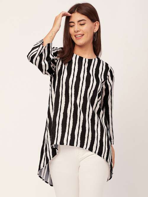 black round neck striped high low top - 20459159 -  Standard Image - 0