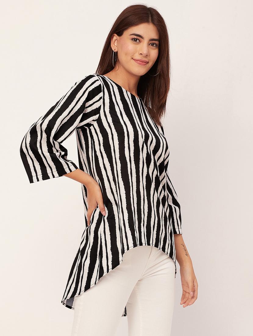 black round neck striped high low top - 20459159 - Standard Image - 2