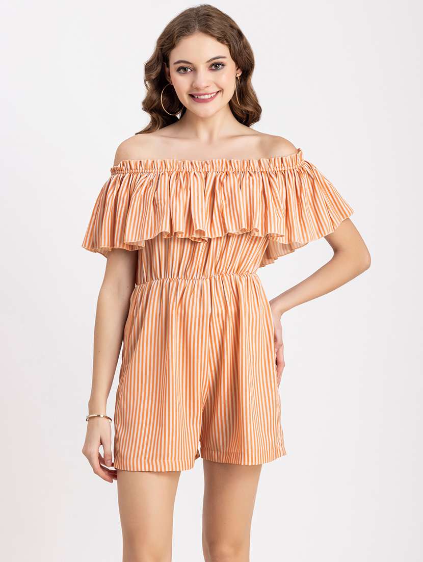 orange and white stripes romper