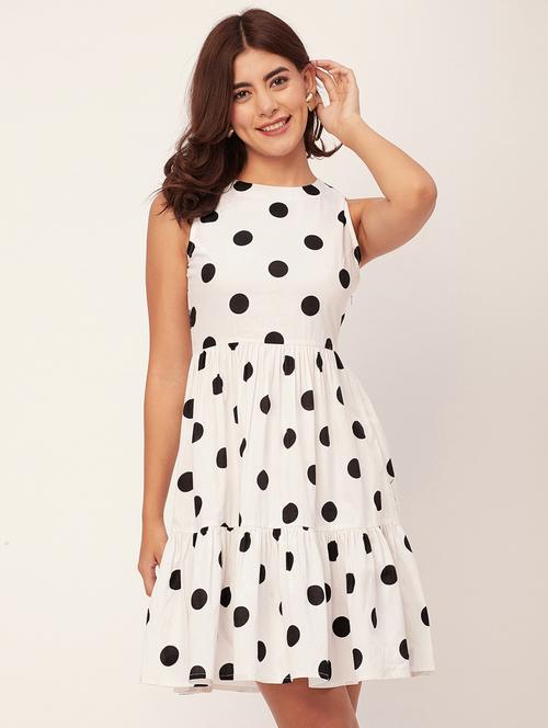 women white polka dots sleeveless tiered dress - 20459345 - Standard Image - 0