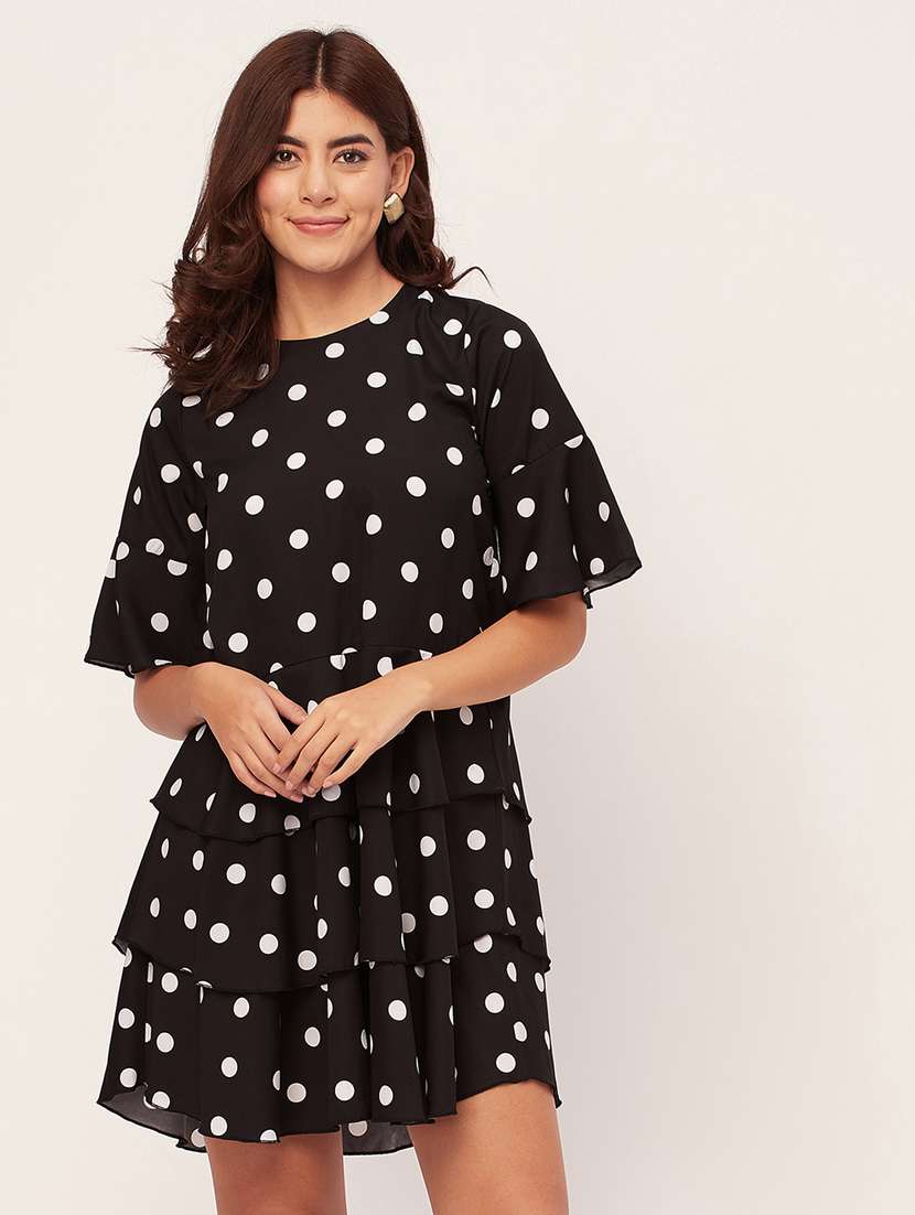 black polka dots layered dress