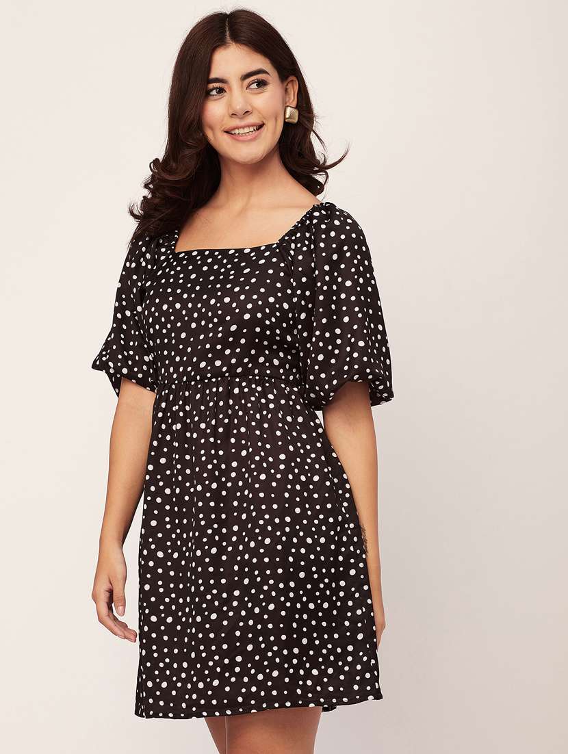 black polka dots a-line dress