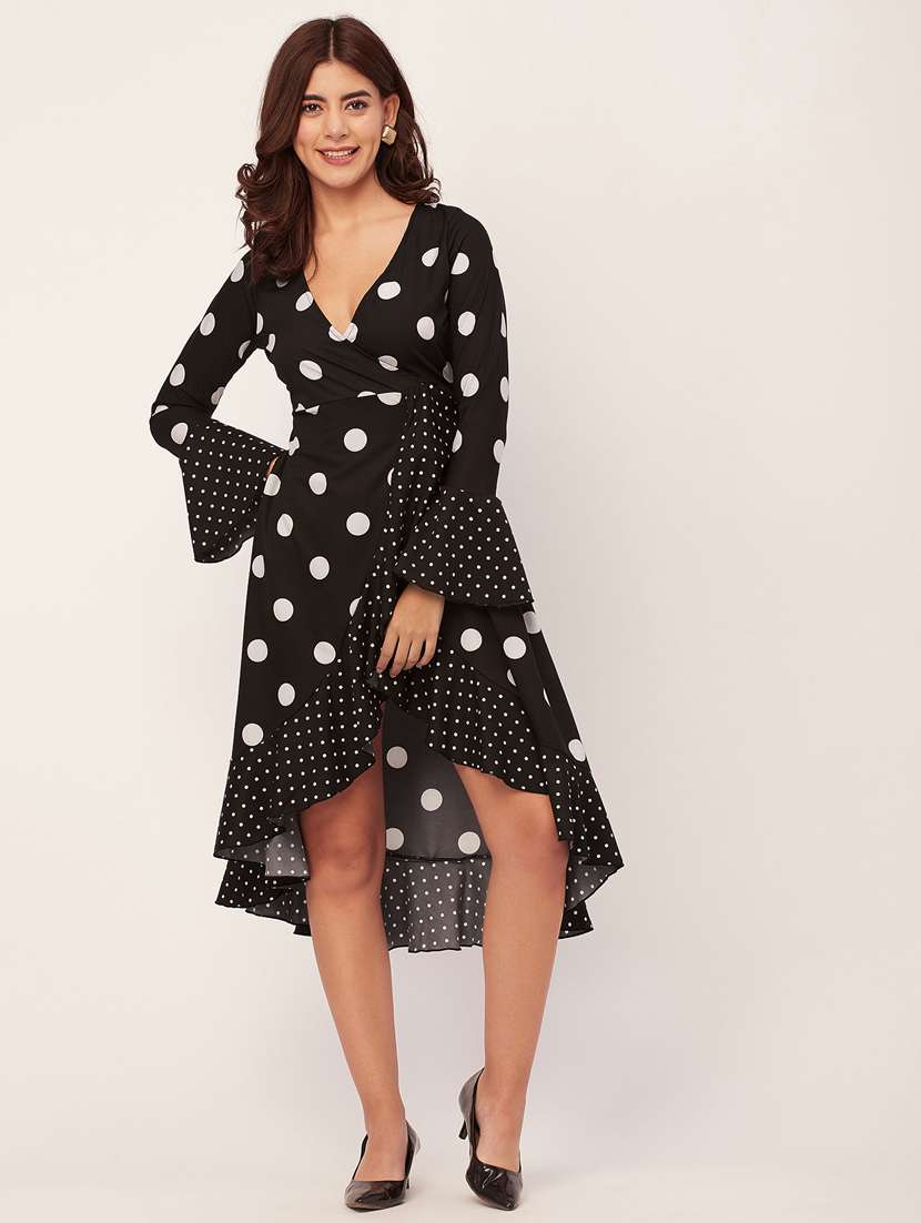 black polka dots wrap dress