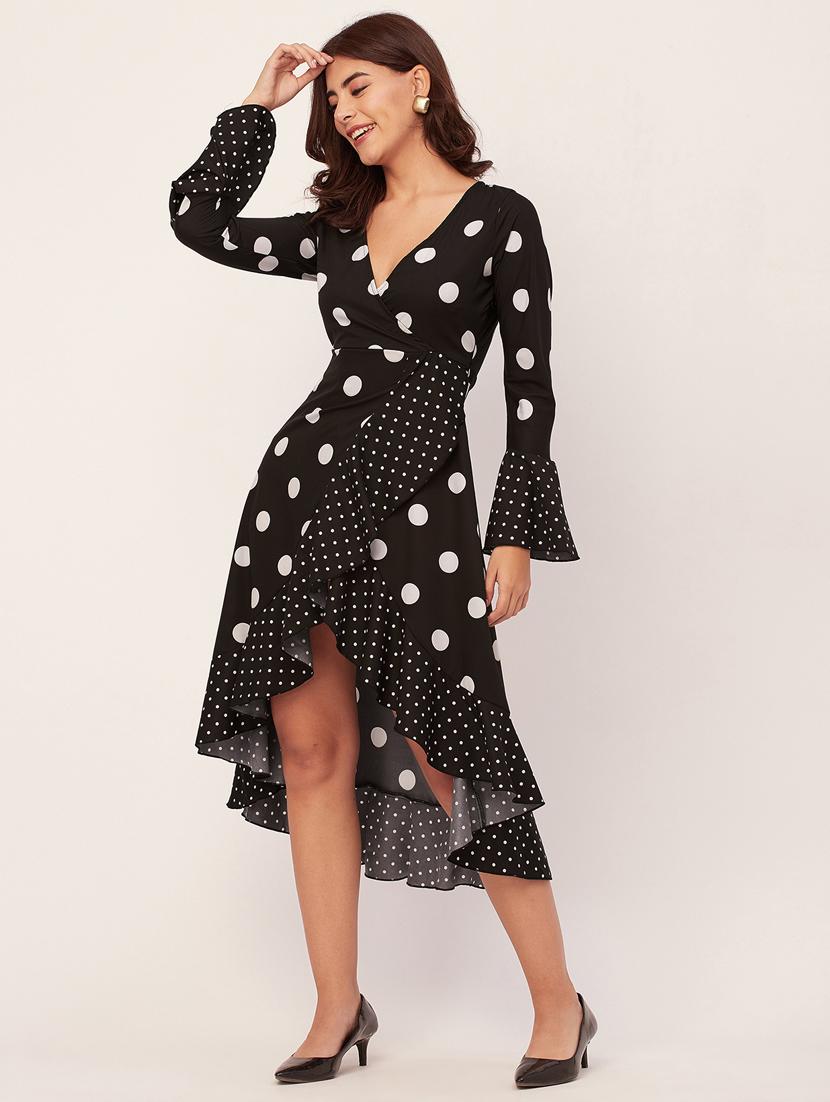 black polka dots wrap dress - 20459349 - Standard Image - 2