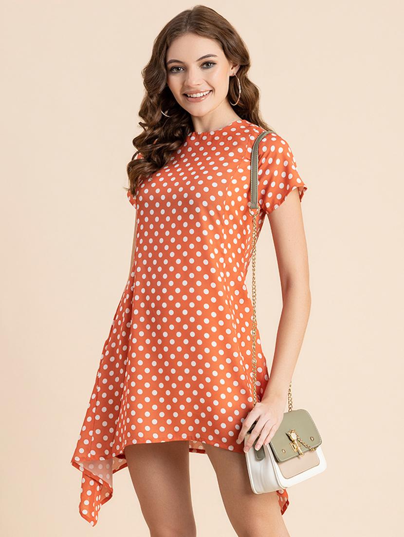 orange polka dots asymmetric dress - 20459350 - Standard Image - 2