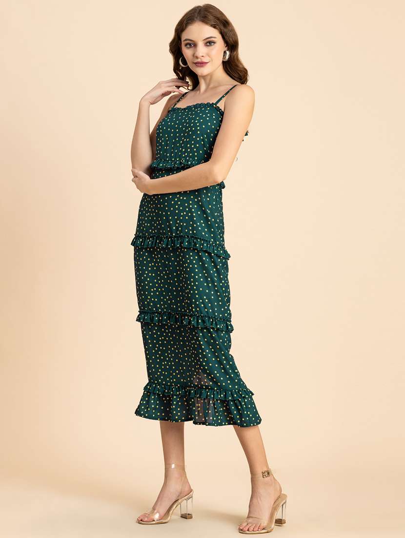 bottle green polka dots tiered dress - 20459379 -  Standard Image - 2