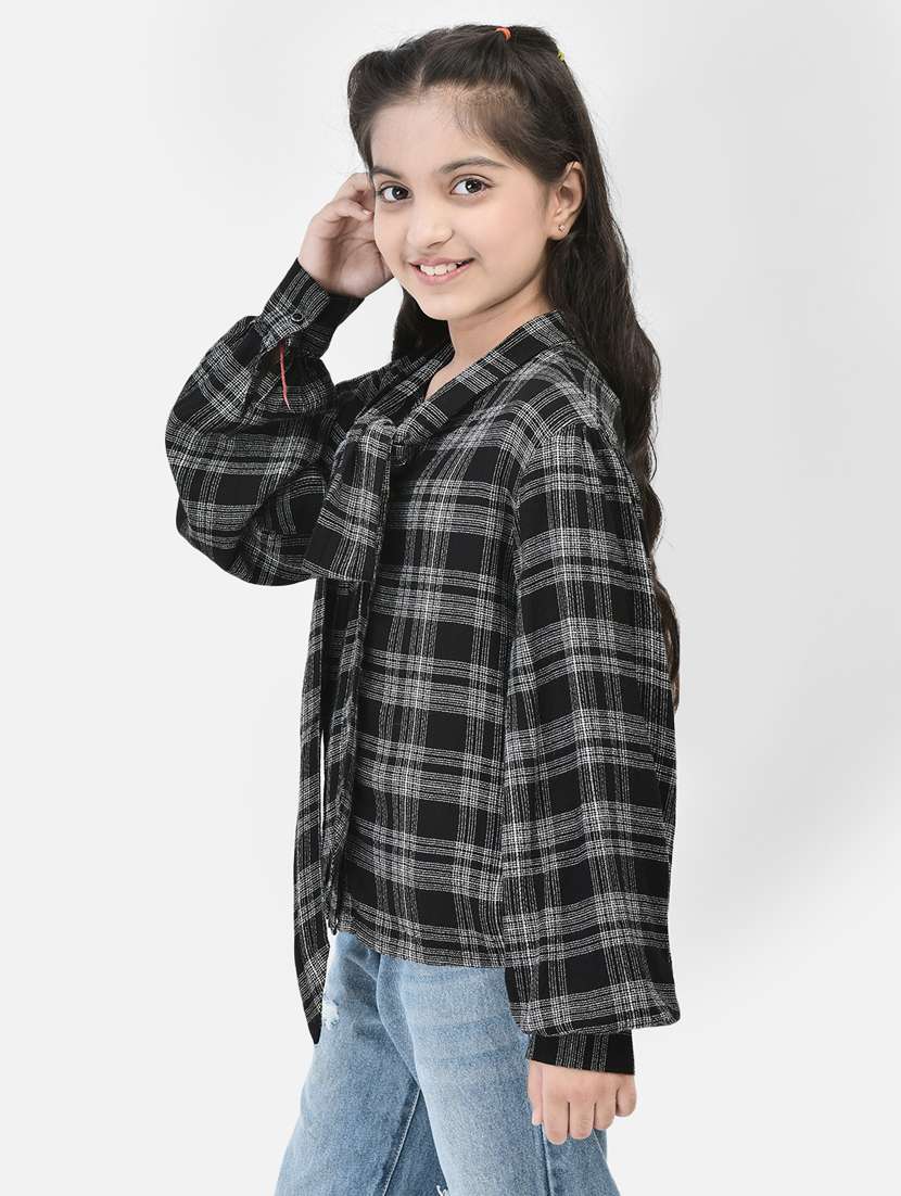 Girls Black & Grey Checked Shirt Top - 20459435 -  Standard Image - 2