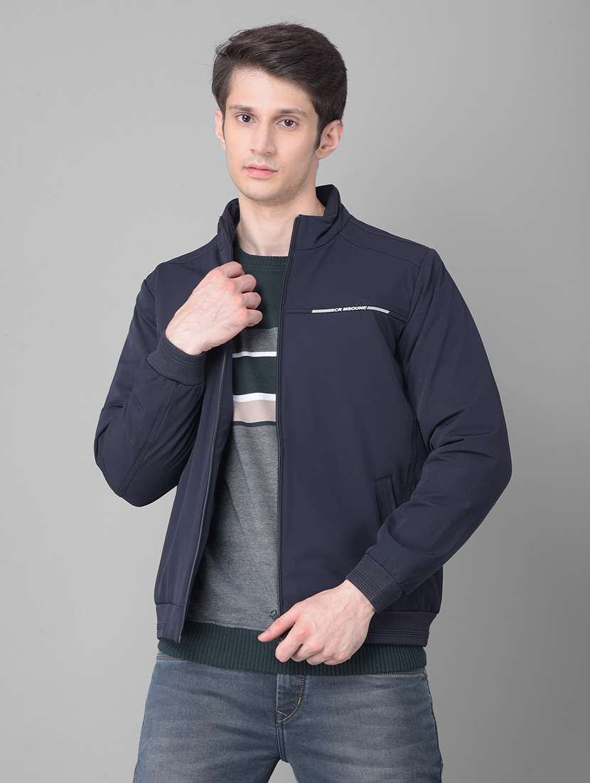 men navy blue nylon casual jacket