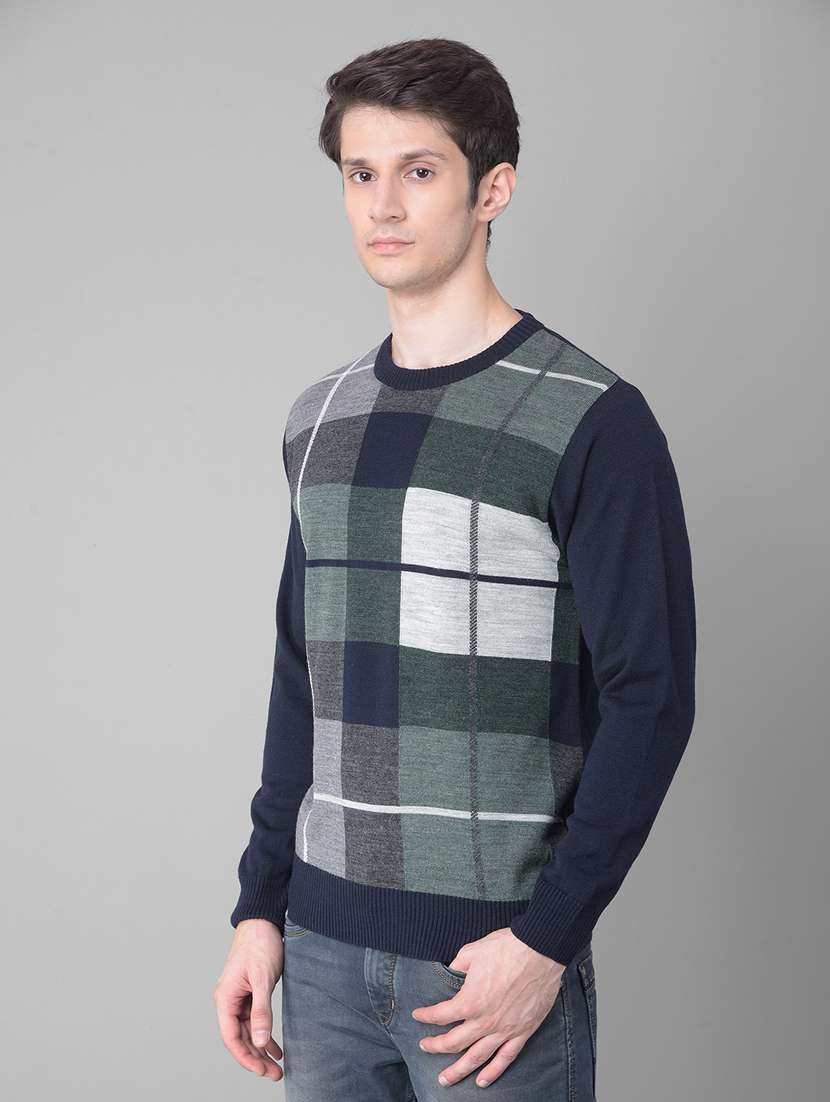 men checkered navy blue acrylic pullover - 20459493 -  Standard Image - 2