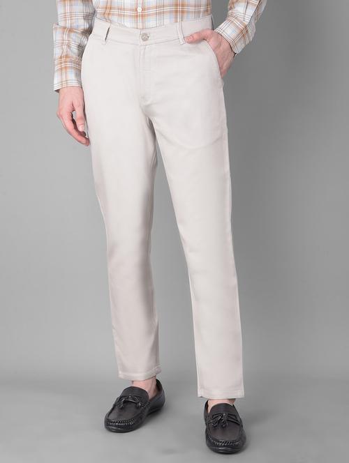 men's off-white flat front casual trousers - 20459509 - Standard Image - 0