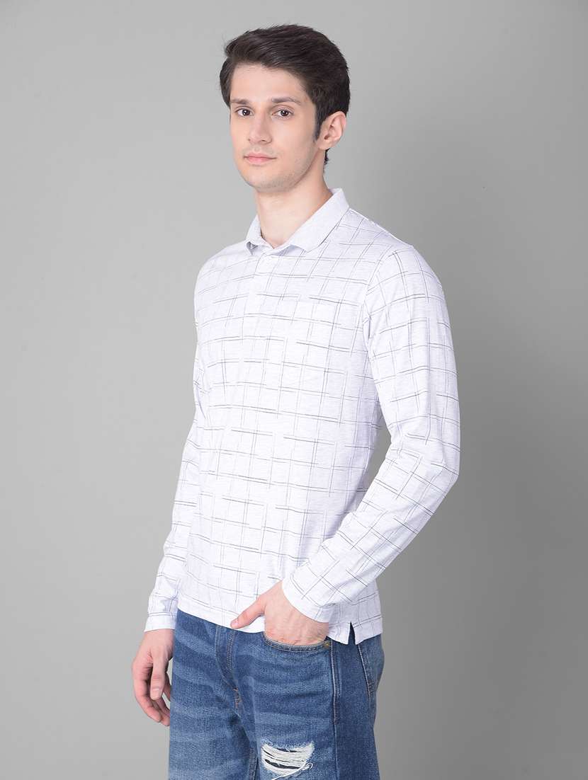 grey checkered long sleeves polo t-shirt - 20459514 - Standard Image - 2