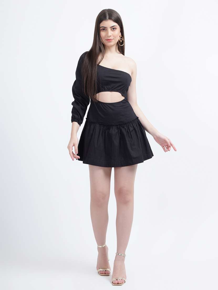 black solid skater dress