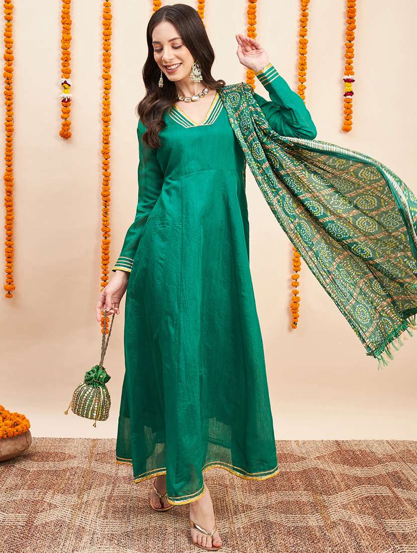 green gota work kurta dupatta set
