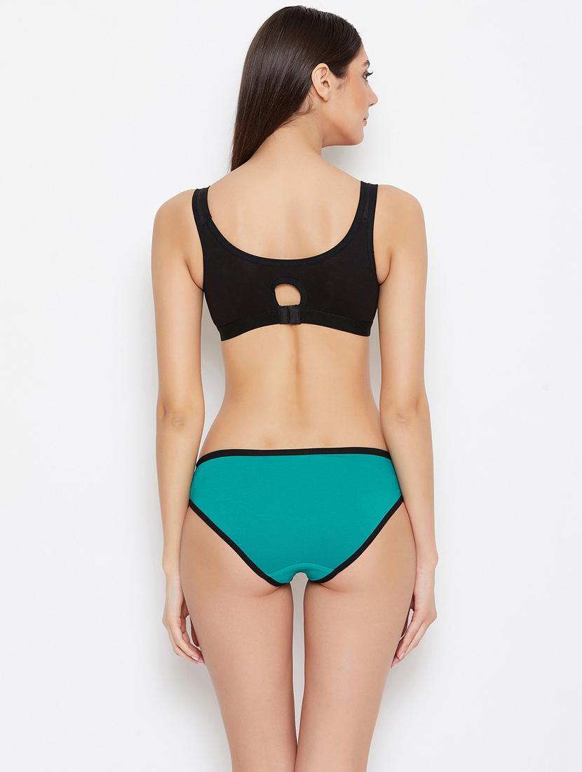 teal & black color blocked bra and panty set - 20467671 - Standard Image - 2