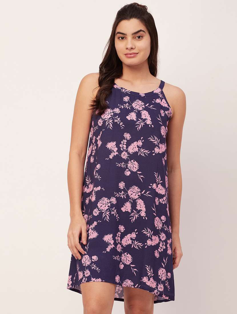 women printed round neck sleepshirt