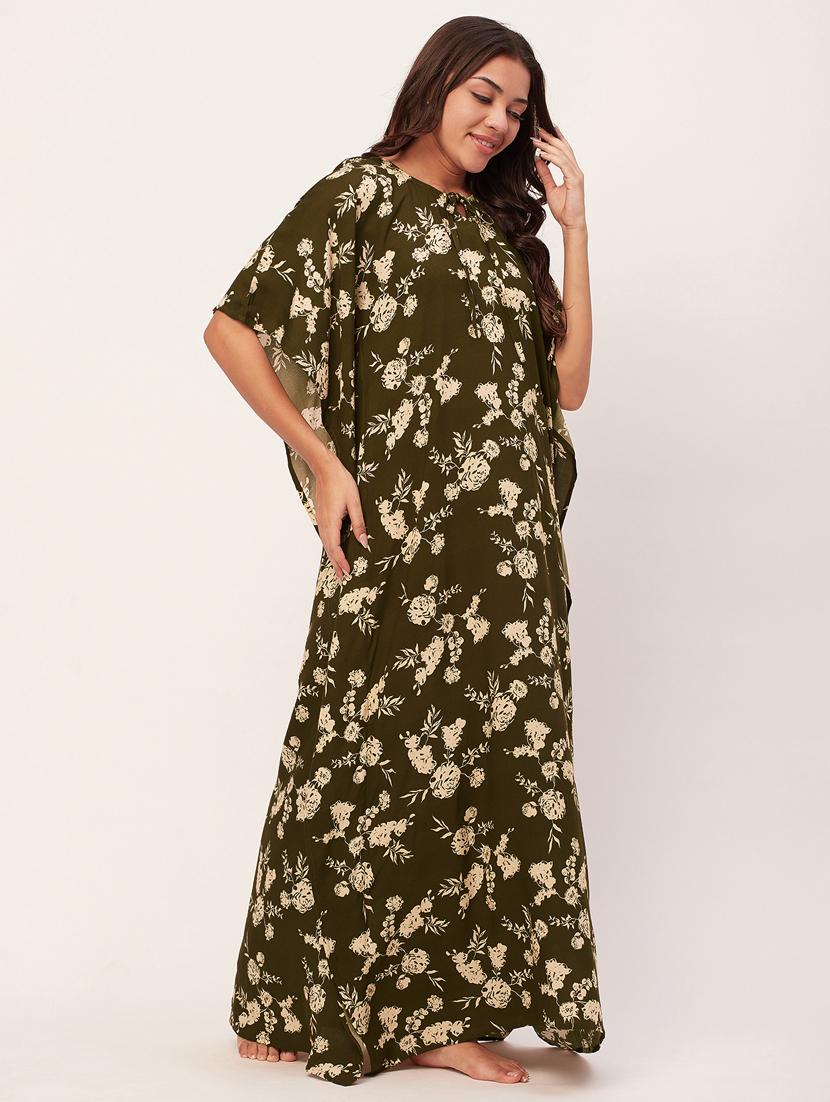olive floral print maxi nighty - 20468209 - Standard Image - 2