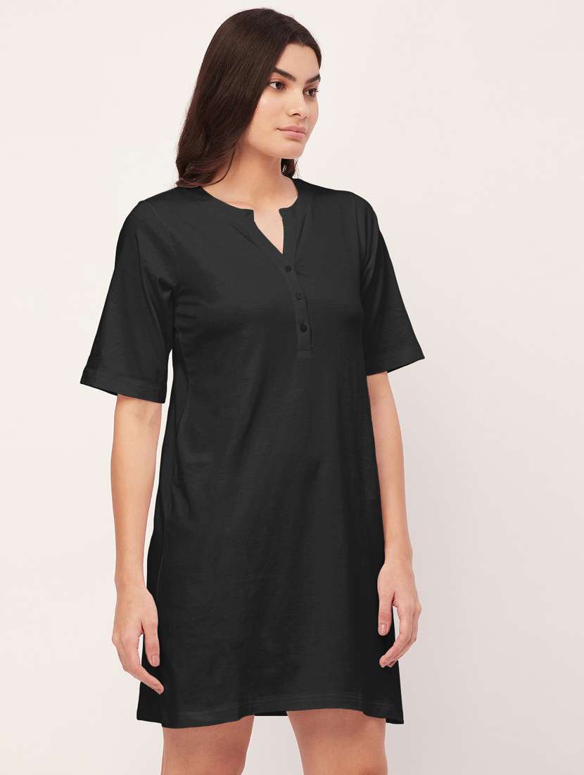 women printed mandarin neck sleepshirt - 20468215 -  Standard Image - 2