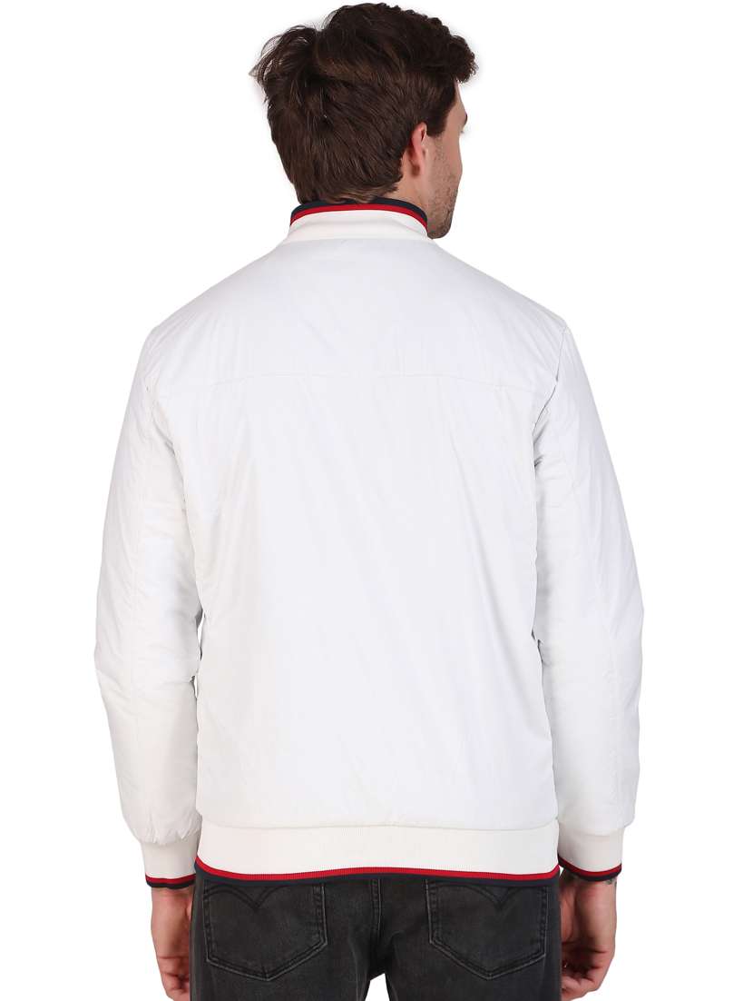 men solid white polyester casual jacket - 20468255 -  Standard Image - 2