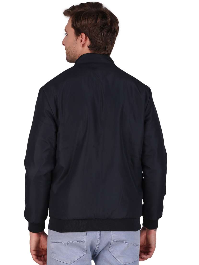 men solid black polyester casual jacket - 20468258 - Standard Image - 2