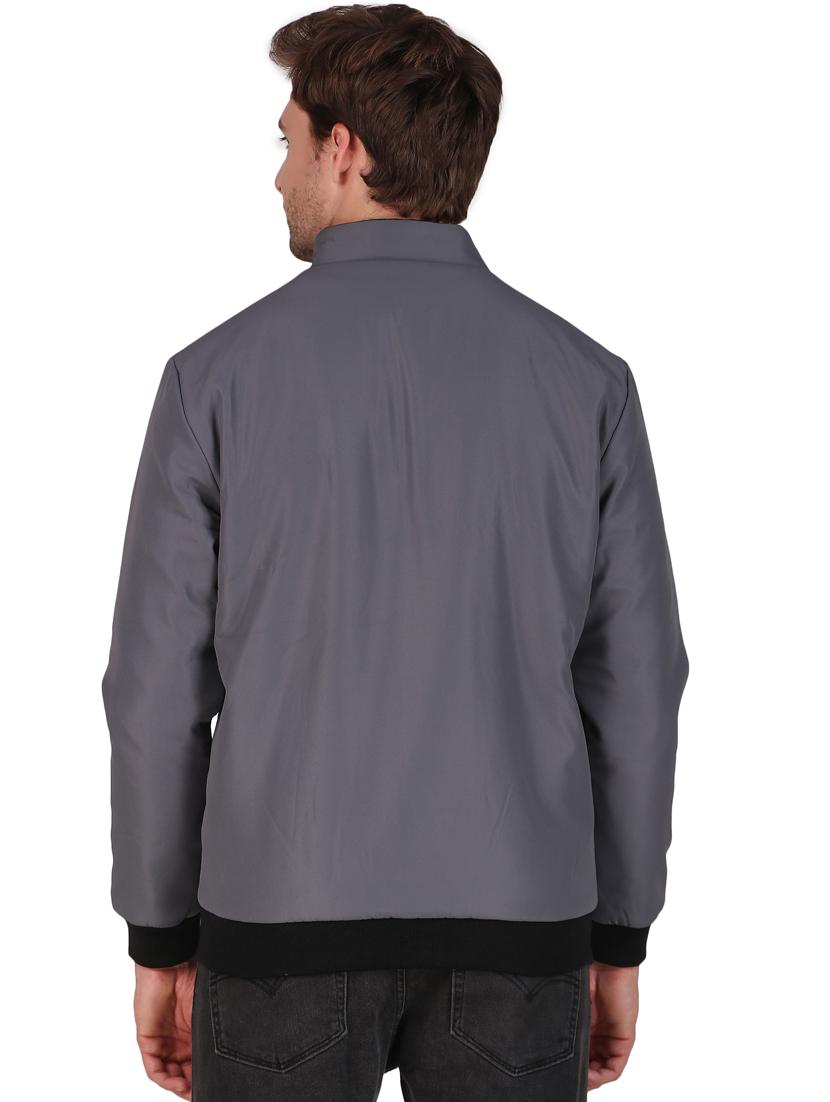 men solid grey polyester casual jacket - 20468269 - Standard Image - 2