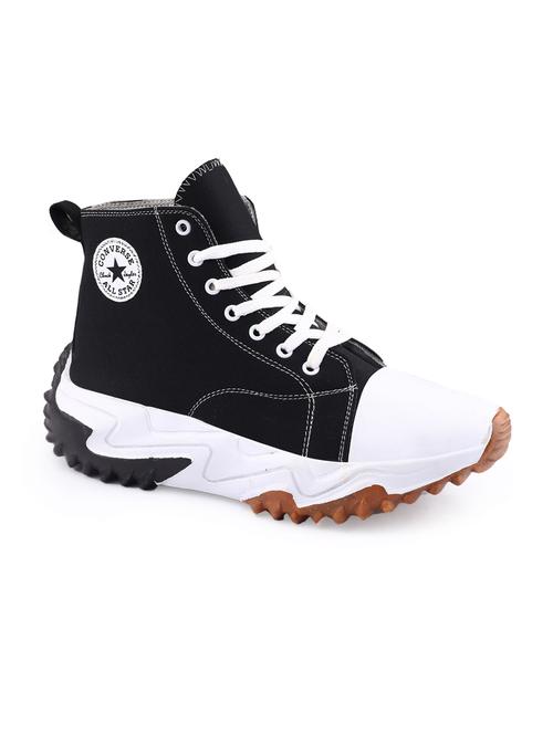 men solid black lace up sneaker - 20468322 - Standard Image - 0