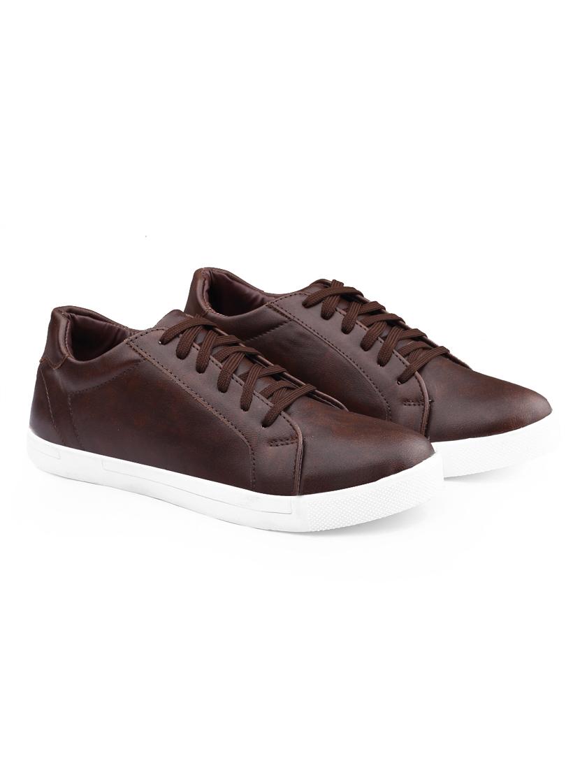 men solid brown lace up sneaker - 20468326 - Standard Image - 2