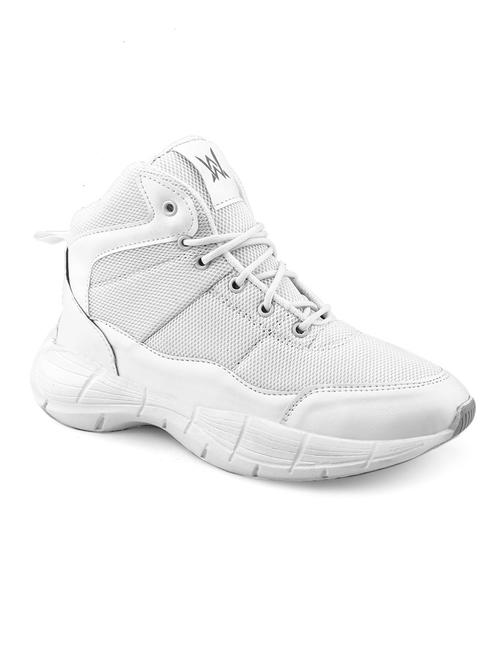 men solid white high ankle lace up sneaker - 20468327 - Standard Image - 0