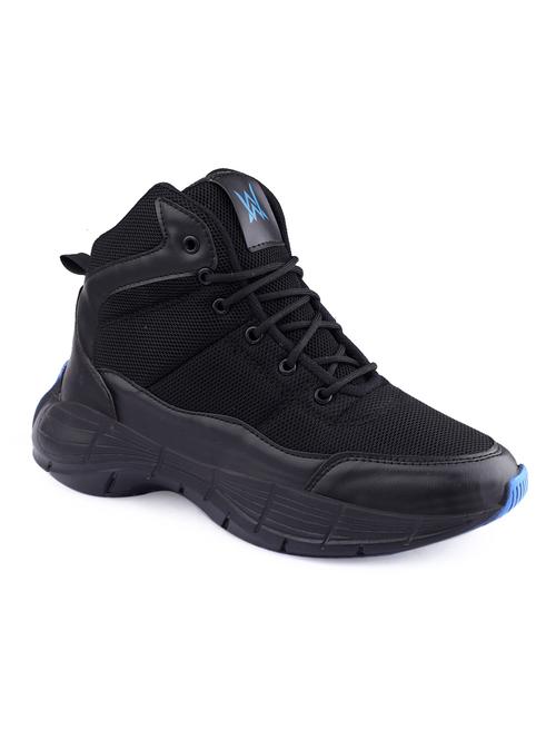men solid black high ankle lace up sneaker - 20468328 - Standard Image - 0