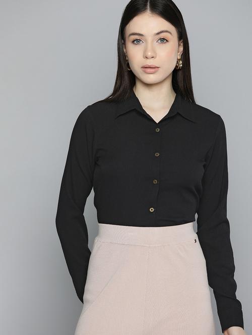 women black polyester formal shirt - 20468746 -  Standard Image - 0