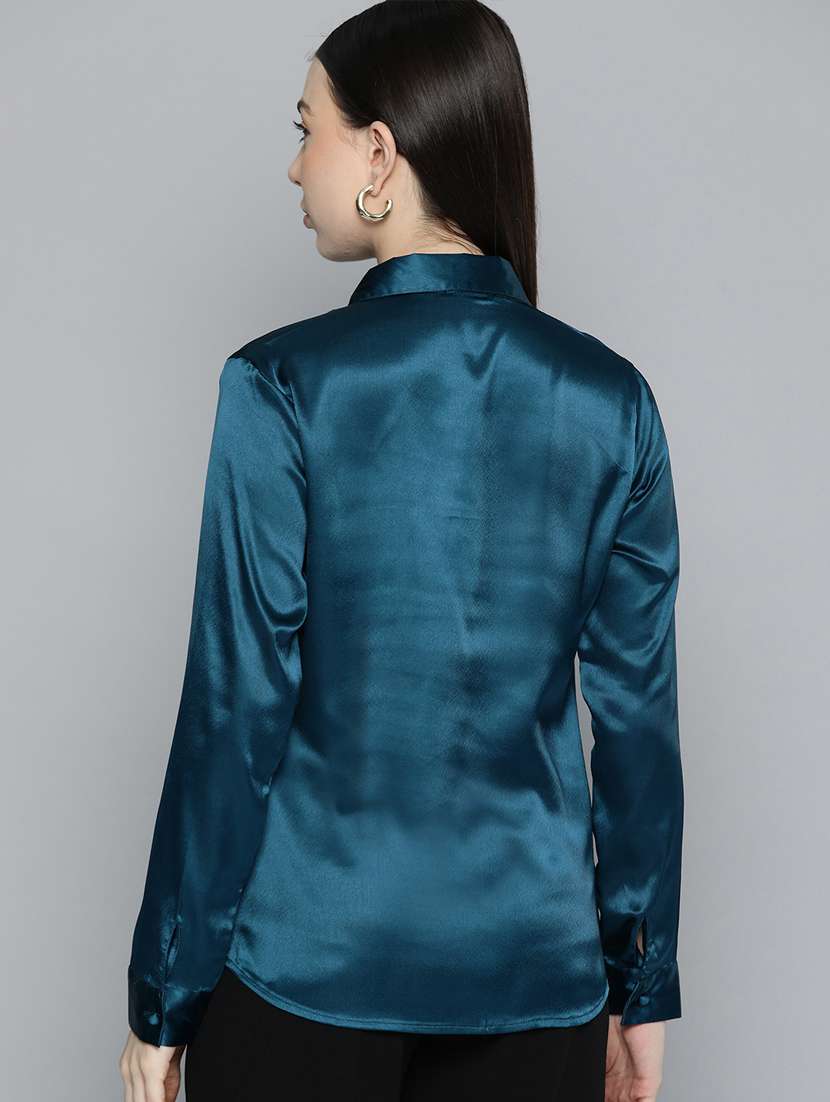 women blue satin formal shirt - 20468769 - Standard Image - 2