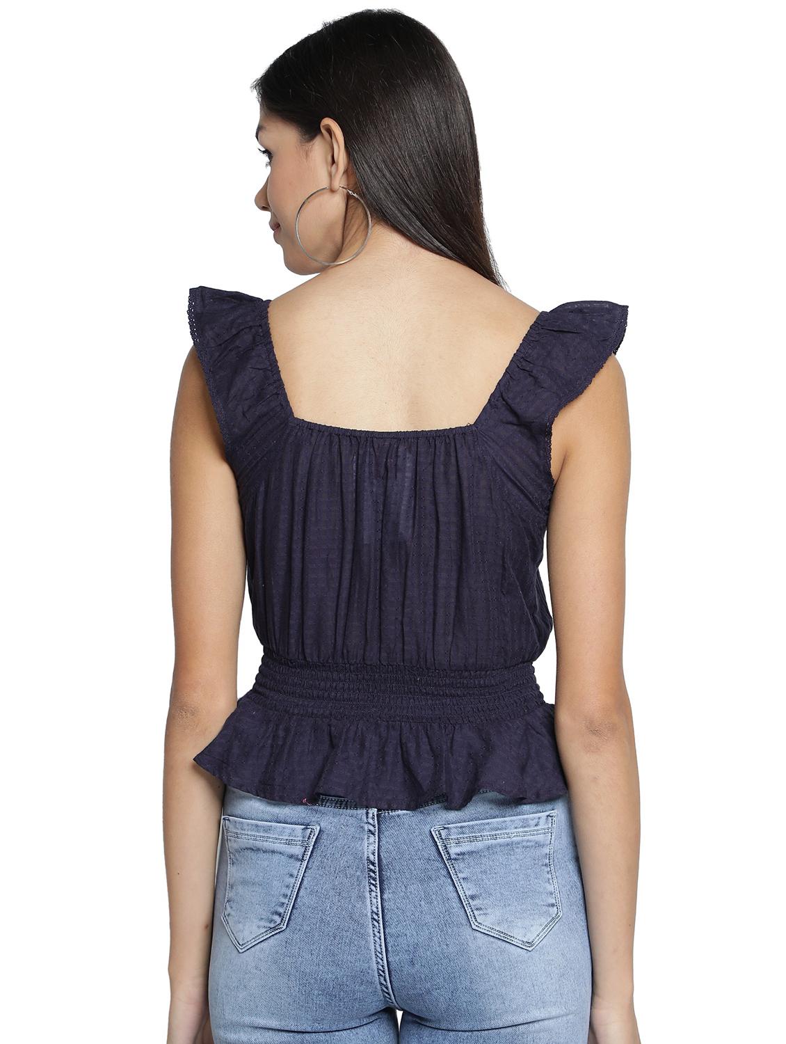 navy blue solid cap sleeves top - 20469168 - Standard Image - 2