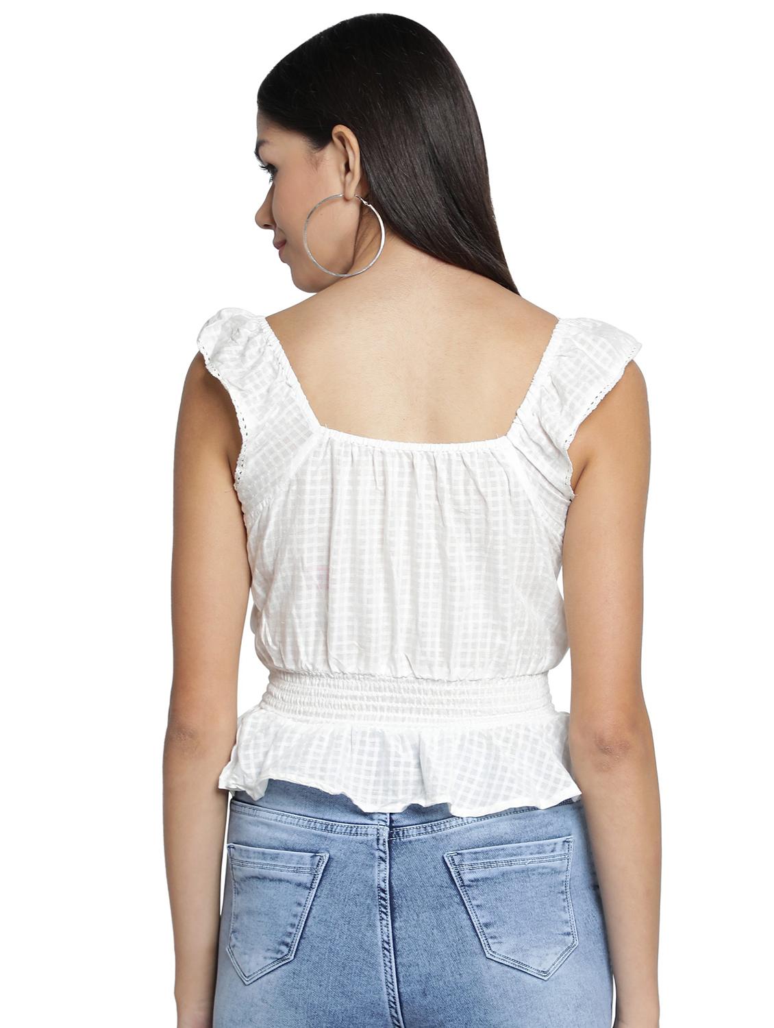 white self designed cap sleeves peplum top - 20469169 - Standard Image - 2