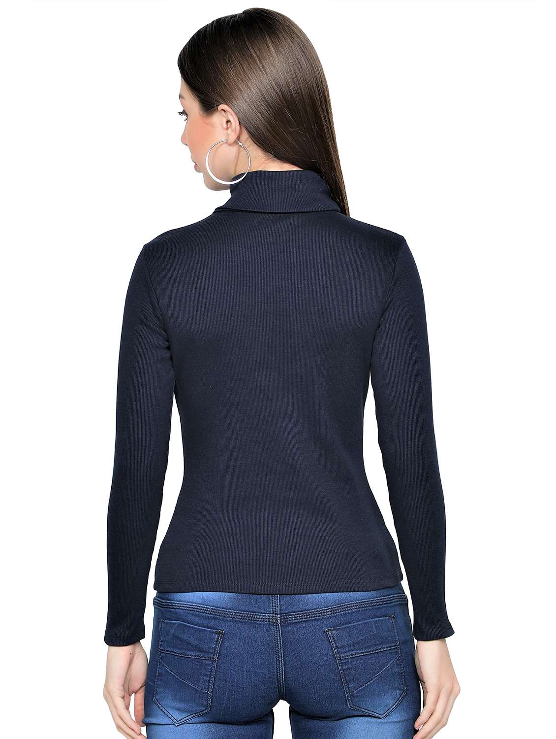 navy blue solid high neck regular top - 20469247 -  Standard Image - 2
