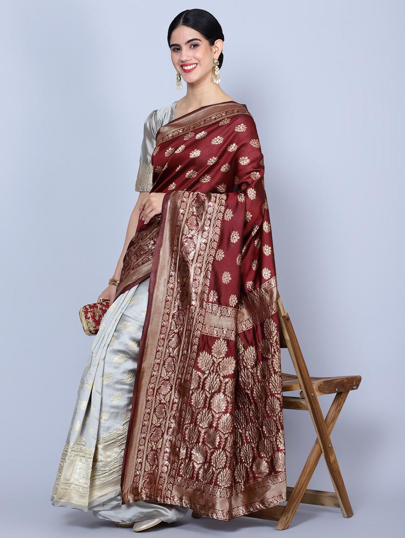 women's self design maroon colored saree with blouse - 20469371 - Standard Image - 2