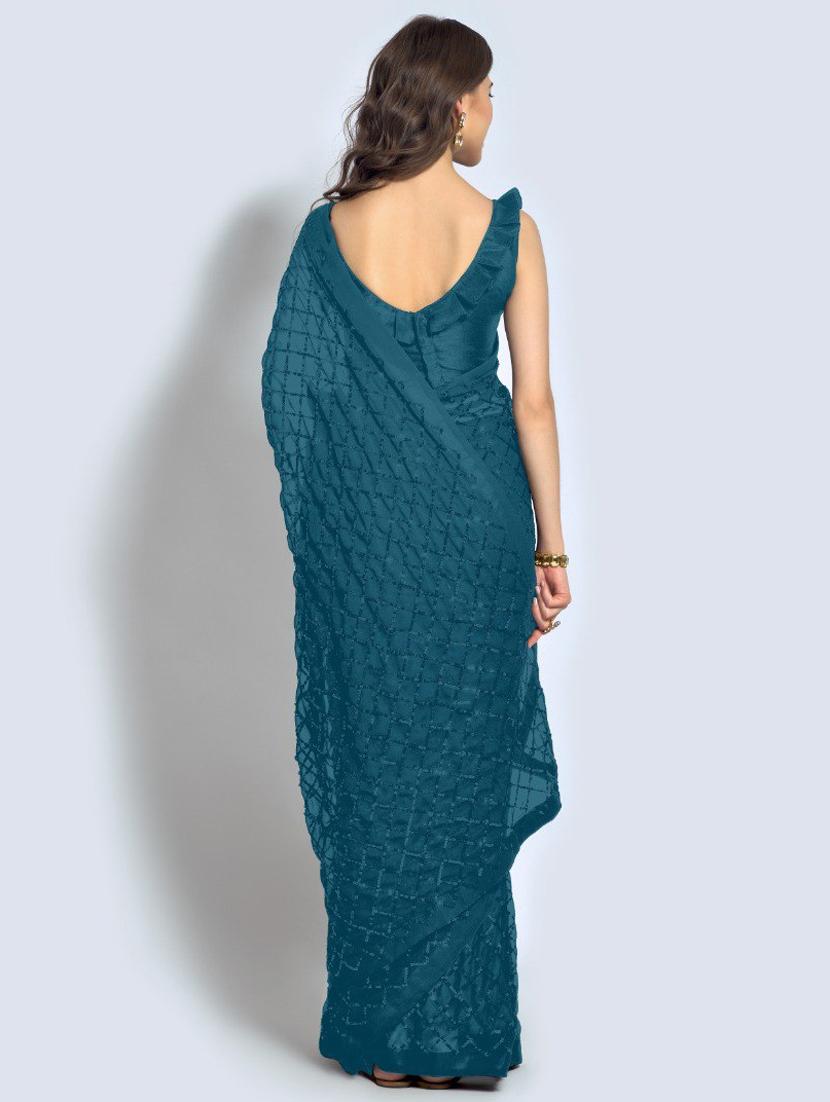 teal embellished saree with blouse - 20469390 - Standard Image - 2