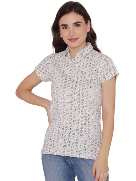 women's all over print polo neck t-shirt