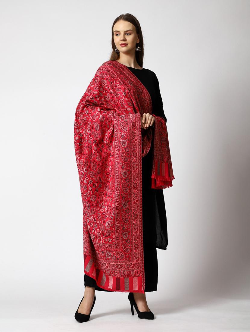 red wool self design shawl - 20470325 - Standard Image - 2