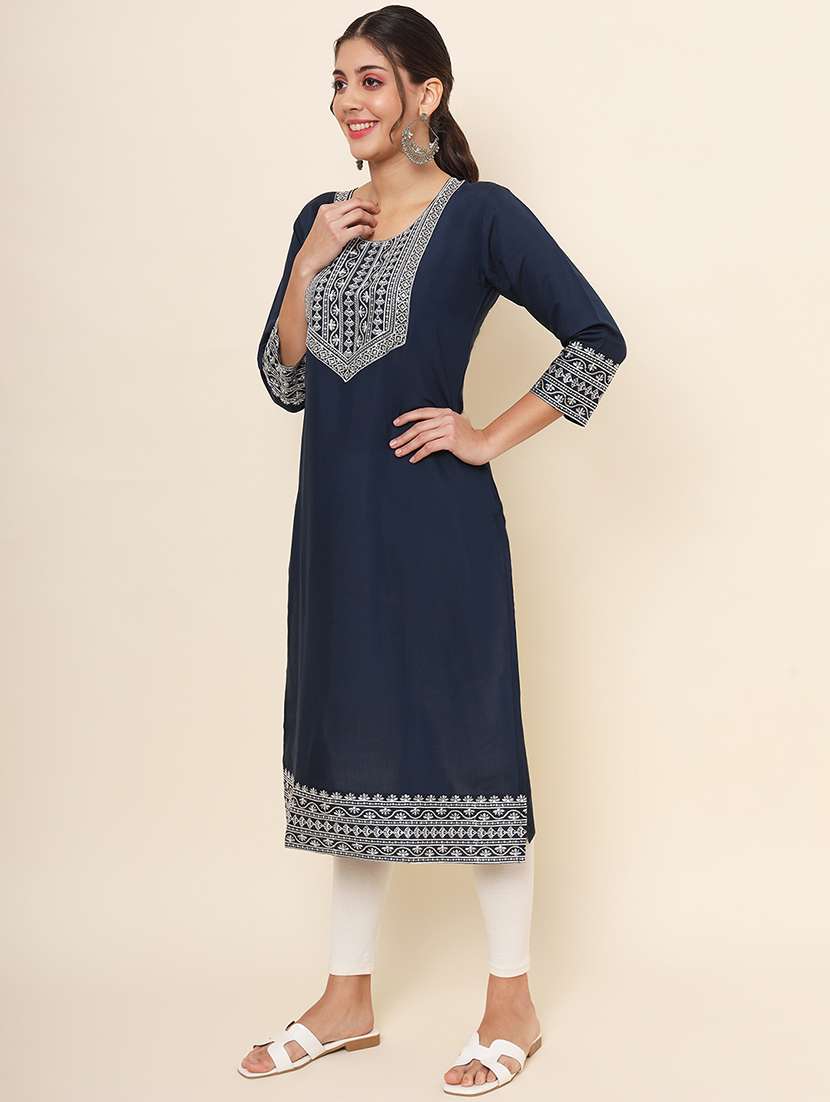 women embroidered straight kurta - 20470409 -  Standard Image - 2