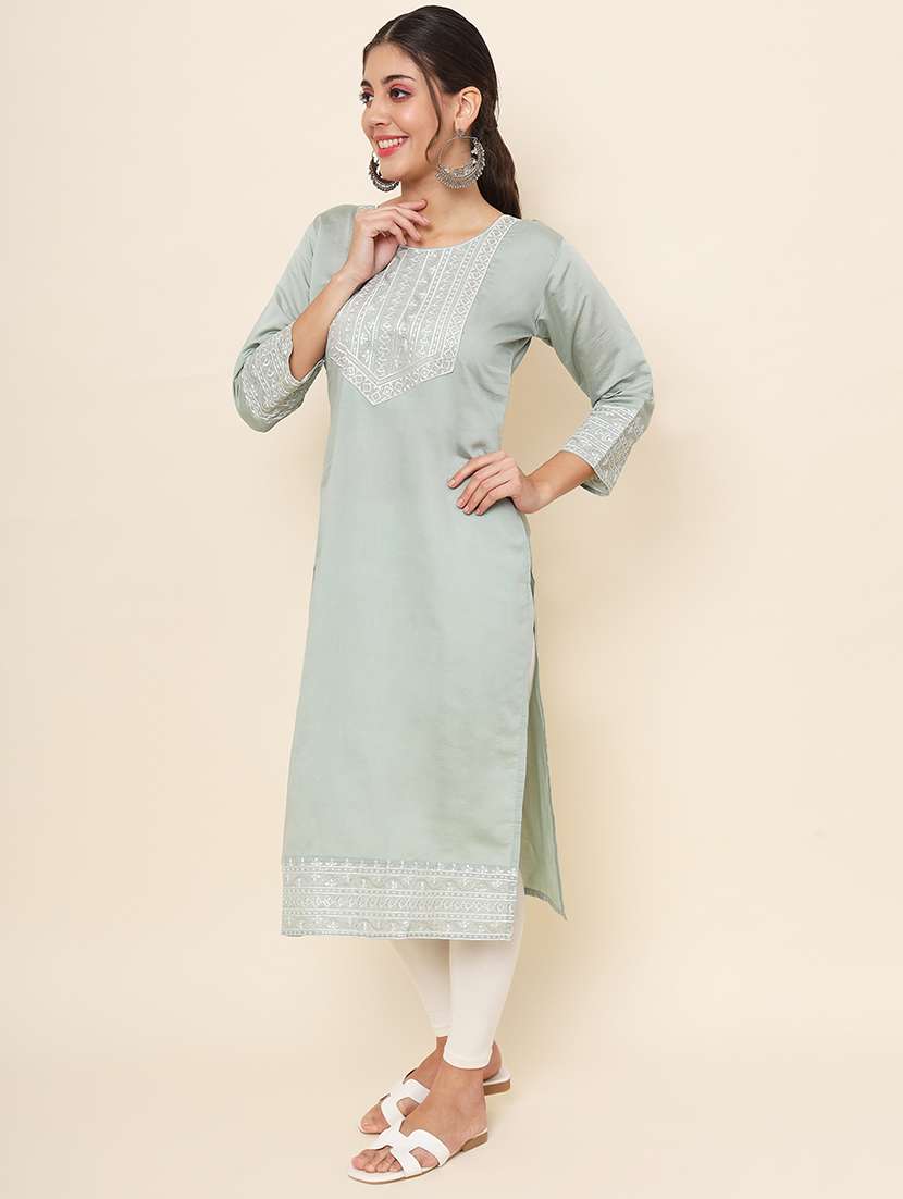 women embroidered straight kurta - 20470411 -  Standard Image - 2