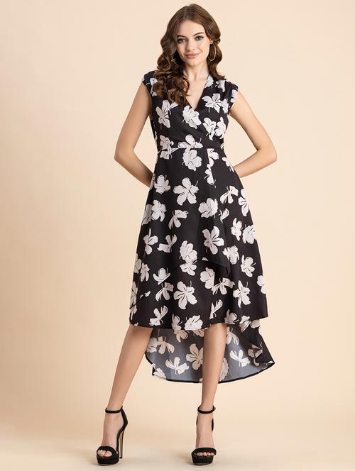 black floral print high low dress - 20473193 - Standard Image - 0