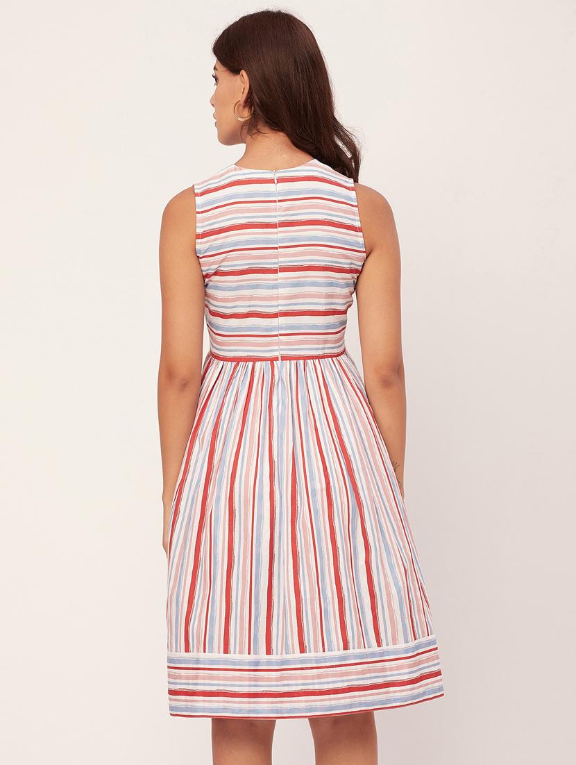 multi colored stripes fit & flare dress - 20473194 - Standard Image - 2