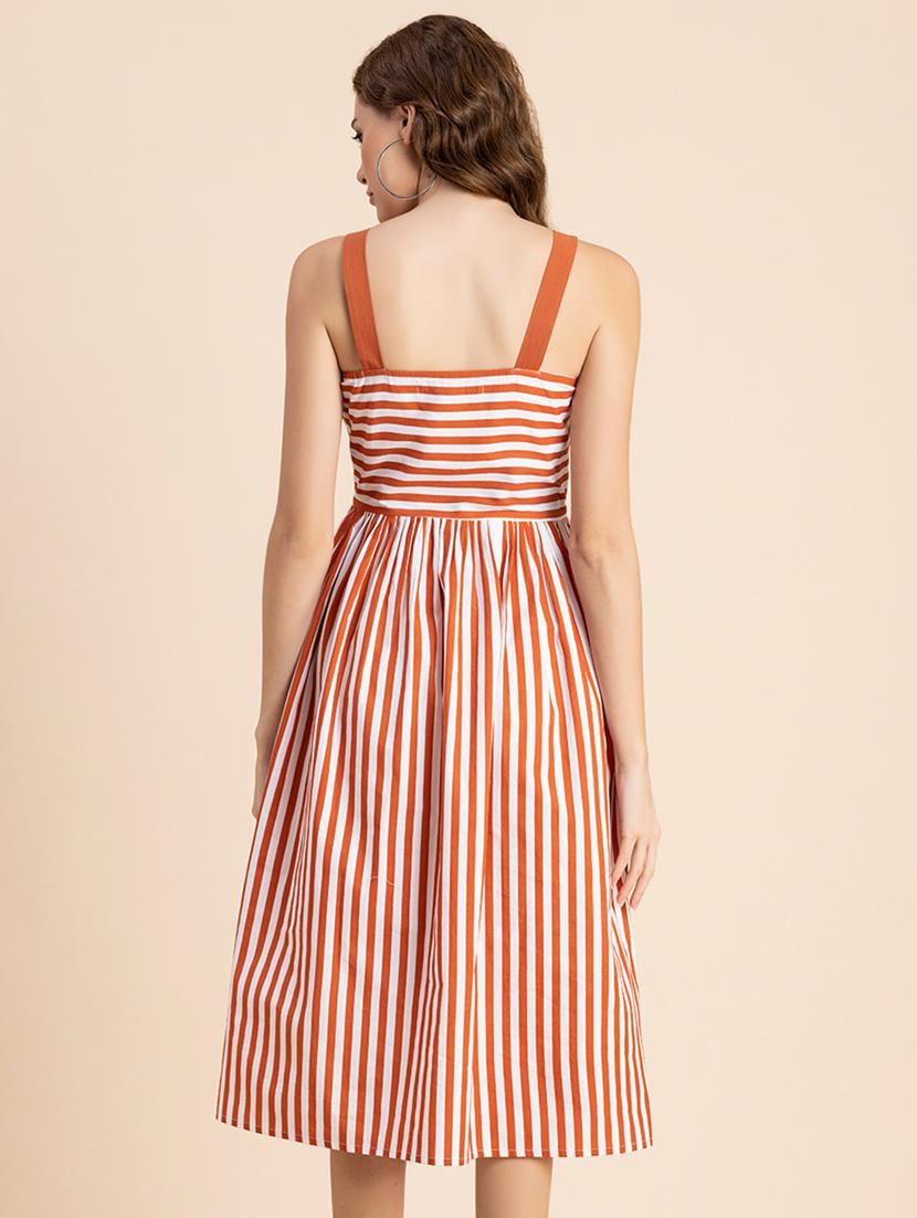 orange striped shoulder strap fit & flare dress - 20473195 - Standard Image - 2